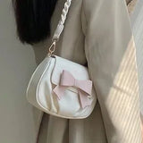 White Bow Saddle Bag 🤍🎀 Ruched Mini Chain Purse Cute Chic ✨