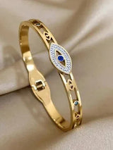 18K Gold Plated Tree of Life & Evil Eye Bangle Bracelet Set Boho Jewelry