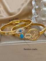 18K Gold Plated Tree of Life & Evil Eye Bangle Bracelet Set Boho Jewelry