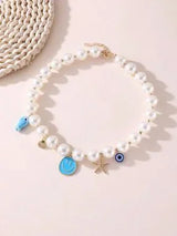 🤍⭐ Elegant Faux Pearl Beaded Necklace with Starfish Charm ⭐🤍