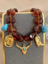 🤠✨ Western Cowboy Charm Bracelet – Gold & Turquoise Boho Style ✨🤠