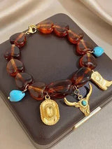 🤠✨ Western Cowboy Charm Bracelet – Gold & Turquoise Boho Style ✨🤠