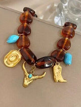 🤠✨ Western Cowboy Charm Bracelet – Gold & Turquoise Boho Style ✨🤠