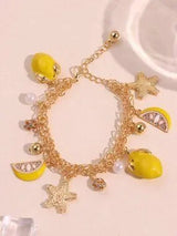 🍋✨ Cute Lemon & Star Charm Bracelet – Beachy Boho Tassel Jewelry ✨🍋