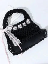 Colorful Straw Mini Top Handle Bag Sequins Bow Vacation Party Purse