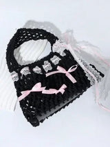 Colorful Straw Mini Top Handle Bag Sequins Bow Vacation Party Purse
