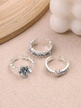 3pcs Blue Flower Rings Set Zirconia Enamel Cute Romantic Gift Jewelry