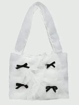 Cute Bow Mesh Shoulder Bag Ballet Style Square Mini Valentine Bag