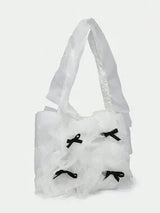 Cute Bow Mesh Shoulder Bag Ballet Style Square Mini Valentine Bag