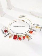 Cherry Strawberry Charm Necklace Bow Pearl Fruit Pendant Jewelry