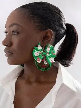Cute Santa Claus Bow Christmas Earrings Colorful Holiday Party Jewelry