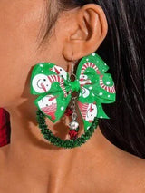 Cute Santa Claus Bow Christmas Earrings Colorful Holiday Party Jewelry