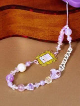 Handmade Purple Beaded Phone Chain Cute Mobile Lanyard Strap Charm