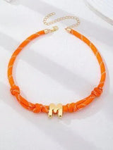 💛 Orange Braided Initial M Necklace Gold Bubble Letter Choker