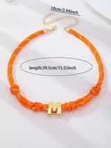 💛 Orange Braided Initial M Necklace Gold Bubble Letter Choker