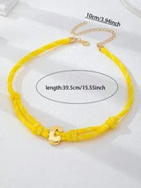 💛 Yellow Braided Initial C Necklace Gold Bubble Letter Choker