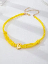 💛 Yellow Braided Initial C Necklace Gold Bubble Letter Choker