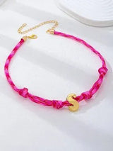 💗💖 Fuchsia & Pink Braided Initial S Necklace Gold Bubble Letter Choker