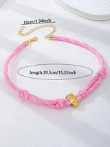 💗🌸 Pink & Baby Pink Striped Braided Initial E Necklace Gold Bubble Letter Chok