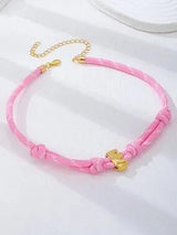 💗🌸 Pink & Baby Pink Striped Braided Initial E Necklace Gold Bubble Letter Chok
