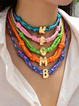 💗🌸 Pink & Baby Pink Striped Braided Initial E Necklace Gold Bubble Letter Chok
