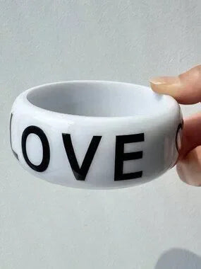 🤍🖤 Retro Black & White LOVE Geometric Wide Bracelet