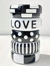 🤍🖤 Retro Black & White LOVE Geometric Wide Bracelet