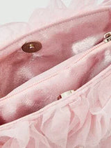🎀💖 Pink Mesh Bow & Faux Pearl Chain Handbag