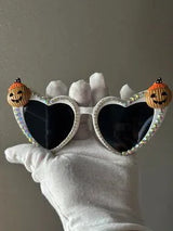 🎃 Rhinestone Pumpkin Halloween Cat Eye Sunglasses Statement Shades