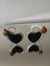 🎃 Rhinestone Pumpkin Halloween Cat Eye Sunglasses Statement Shades