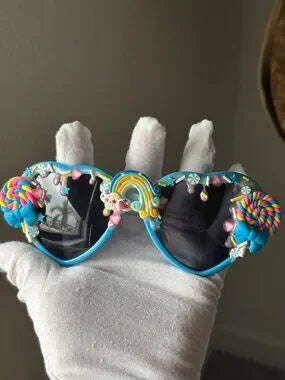 🌈🍭 Rainbow Candy Heart Sunglasses Blue Kawaii Shades 🎀