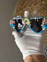 🌈🍭 Rainbow Candy Heart Sunglasses Blue Kawaii Shades 🎀