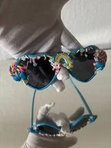 🌈🍭 Rainbow Candy Heart Sunglasses Blue Kawaii Shades 🎀