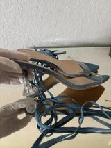 💙 Blue Denim Clear Heel Lace-Up Sandal Mules EU38 US 7.5
