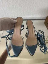 💙 Blue Denim Clear Heel Lace-Up Sandal Mules EU38 US 7.5