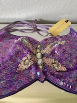 🦋 Purple Sequin Butterfly Halter Crop Top One Size
