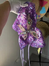 🦋 Purple Sequin Butterfly Halter Crop Top One Size
