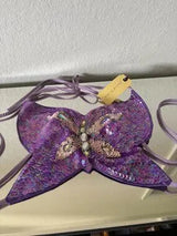 🦋 Purple Sequin Butterfly Halter Crop Top One Size