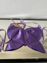 🦋 Purple Sequin Butterfly Halter Crop Top One Size