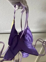 🦋 Purple Sequin Butterfly Halter Crop Top One Size