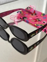 Powerpuff Girls Style Sunglasses w/ Pink Pouch 🖤💗🕶️✨