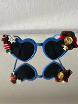 💙 Christmas Heart Sunglasses Blue Holiday Party Glasses 🎄