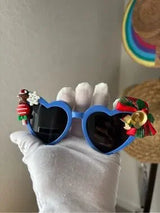 💙 Christmas Heart Sunglasses Blue Holiday Party Glasses 🎄