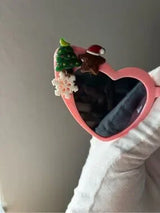 💗 Christmas Heart Sunglasses Pink Holiday Party Glasses 🎄