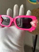 💖 Hot Pink Glitter Heart Sunglasses Rectangle Shades 🕶️