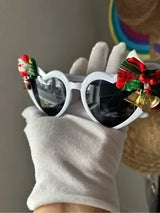 🤍 Christmas Heart Sunglasses White Holiday Party Glasses 🎄
