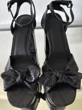 🖤 New Black Snake Print Bow Platform Heels US 8.5/9 EU 39