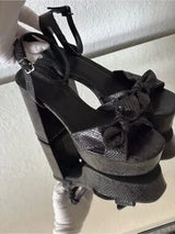 🖤 New Black Snake Print Bow Platform Heels US 8.5/9 EU 39