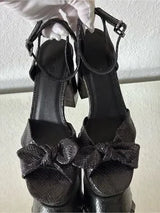 🖤 New Black Snake Print Bow Platform Heels US 8.5/9 EU 39