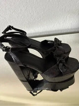 🖤 New Black Snake Print Bow Platform Heels US 8.5/9 EU 39